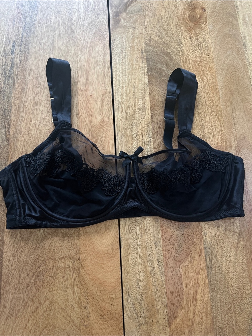 Cacique Black Sheer Lace Underwire Bra - 42DDD